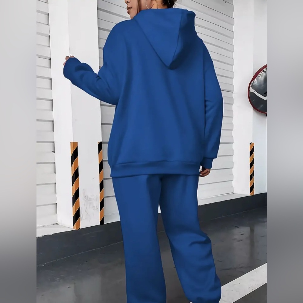 SWEATSUIT: 2Pc Blue Hoodie w/Front Pocket & Matching Drawstring Pants, NIP - Picture 3 of 8